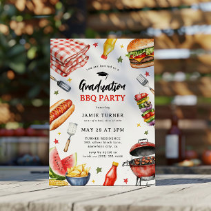 Watercolor Graduation BBQ Party Invitation