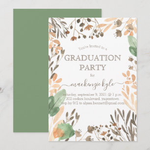 Watercolor Graduation Boho Greenery Invitation