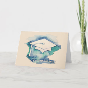 Watercolor graduation cap congratulations design card
