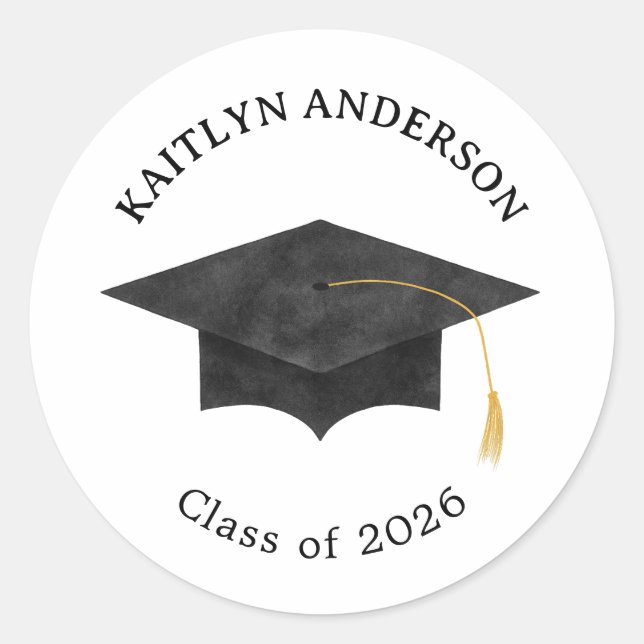 Watercolor Graduation Cap Grad Sticker (Front)
