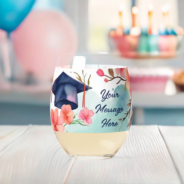 Watercolor Graduation Celebration  Stemless Wine Glass (Insitu (Baby Shower))