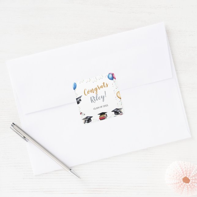 Watercolor Graduation Party Square Sticker (Envelope)