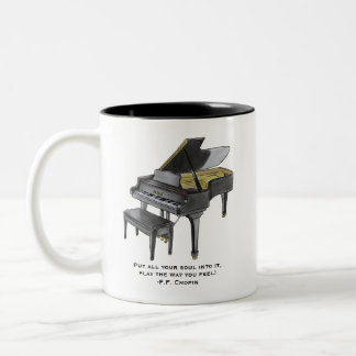 Watercolor Grand Piano  Illustration Chopin Quote  Two-Tone Coffee Mug
