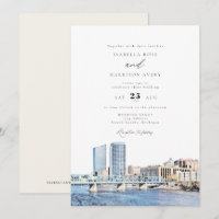 Watercolor Grand Rapids Michigan Skyline Wedding