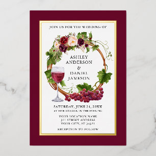 Watercolor Grape Vines Floral Wreath Burgundy Gold