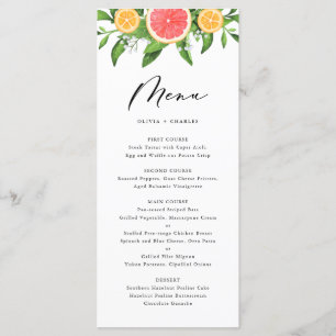 Watercolor Grapefruit and Oranges Citrus Wedding Menu