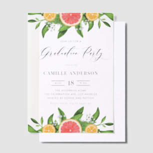 Watercolor Grapefruit and Oranges Graduation Party Vellum Invitations