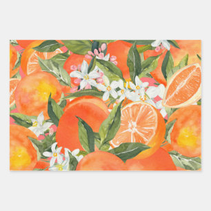 Watercolor grapefruit citrus modern tropical wrapping paper sheet