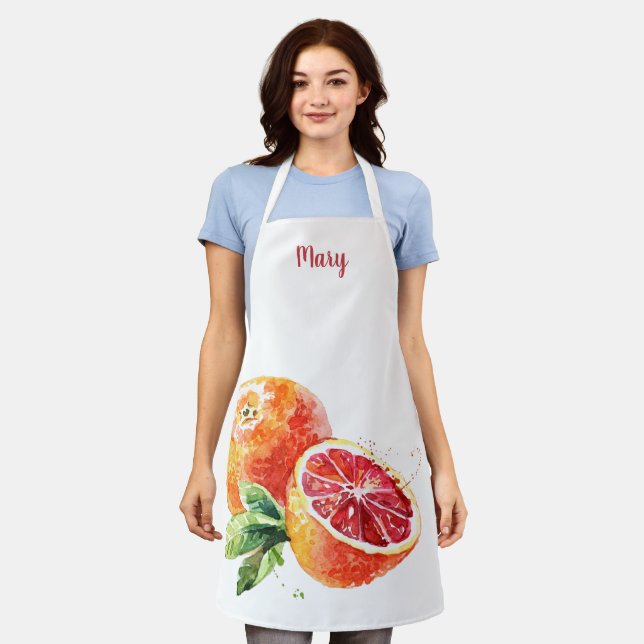 Watercolor Grapefruit Customizable Apron (Worn)