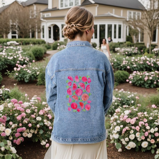 Watercolor  grapefruit denim jacket (Wedding Back)