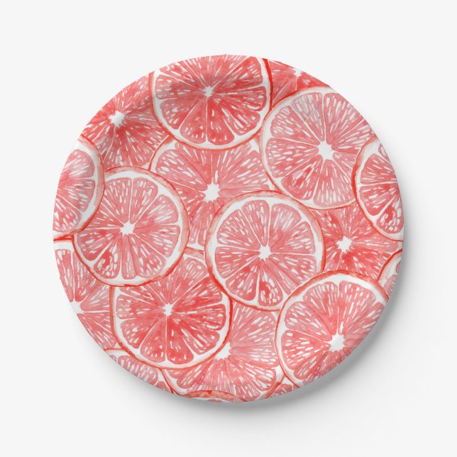 Watercolor grapefruit slices pattern paper plate (Front)