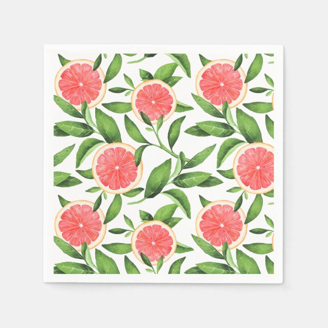 Watercolor Grapefruits and Greenery Pattern Napkin (Front)