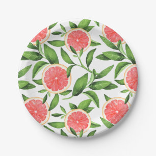 Watercolor Grapefruits and Greenery Pattern Paper Plate