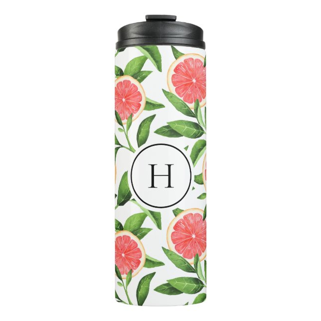Watercolor Grapefruits Pattern Monogram Thermal Tumbler (Front)