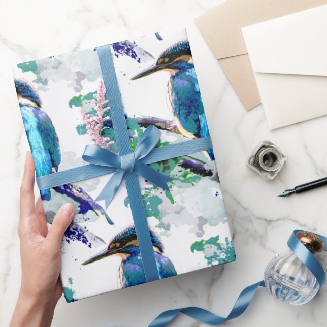 Watercolor Graphic Art Kingfisher Fishing Bird art Wrapping Paper (Gifting)