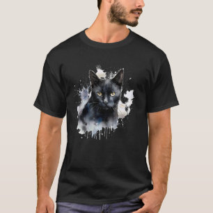 Watercolor Graphic Black Cat Yellow Eyes Design Co T-Shirt