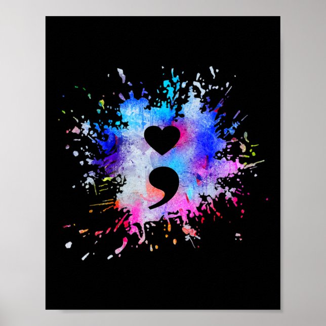 Watercolor Graphic Heart Semicolon Symbol  Poster (Front)