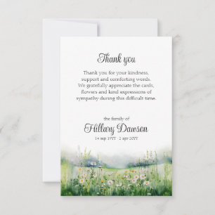 Watercolor Grass Landscape Daisies Photo Funeral Thank You Card