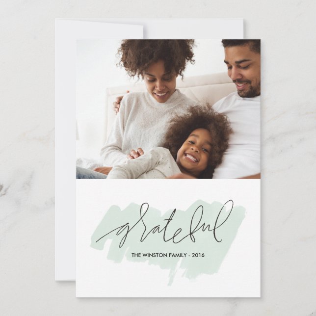Watercolor Grateful Holiday Photo Card - Frost (Front)