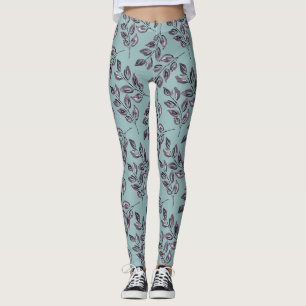 Watercolor gray, black twigs on a turquoise Leggings