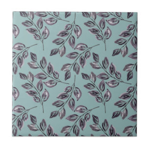Watercolor gray, black twigs on a turquoise Tile