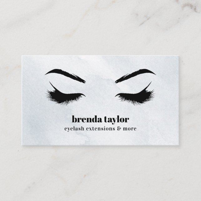 Watercolor GRAY chic Eyelash  Browbar professional Business Card (Front)