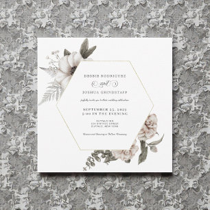 Watercolor Gray Grey Floral Wedding Invitation