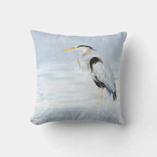 Watercolor Great Blue Heron Bird nature wildlife Throw Pillow