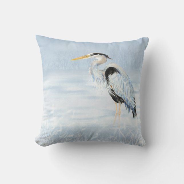 Watercolor Great Blue Heron Bird nature wildlife Throw Pillow (Front)