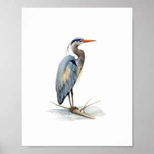 Watercolor Great Blue Heron Bird Painting Poster