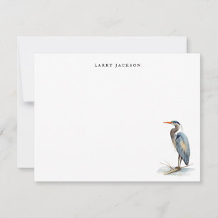Watercolor Great Blue Heron Bird Personalized Flat Card