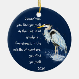 Watercolor Great Blue Heron Inspirational Quote Ceramic Ornament