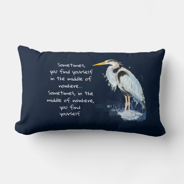 Watercolor Great Blue Heron Inspirational Quote Lumbar Pillow (Front)