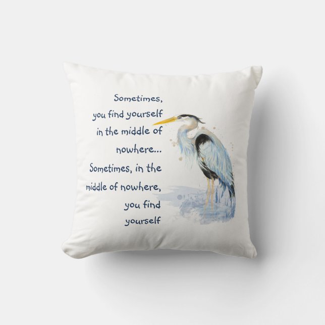 Watercolor Great Blue Heron Inspirational Quote Throw Pillow (Front)