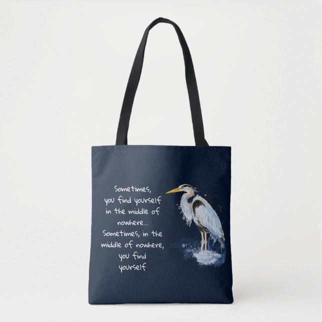 Watercolor Great Blue Heron Inspirational Quote Tote Bag (Front)