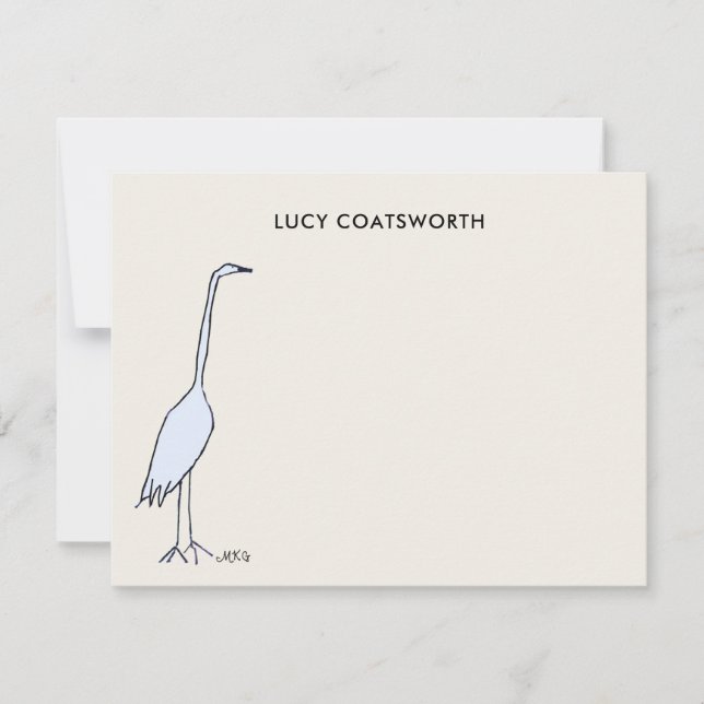 Watercolor Great Blue Heron Monogram Birdwatcher Card (Front)