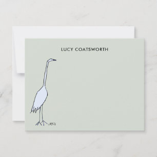 Watercolor Great Blue Heron Monogram Sage Green Card