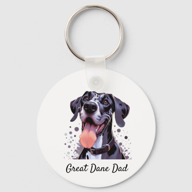 Watercolor Great Dane Fun Dog Pet Custom Name Keychain (Front)
