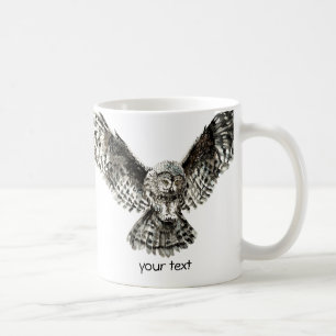 Watercolor Great Grey Owl, Nature Bird Coffee Mug