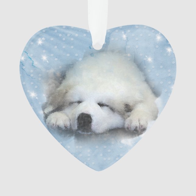 Watercolor Great Pyrenees Sleeping Pup Ornament (Front)