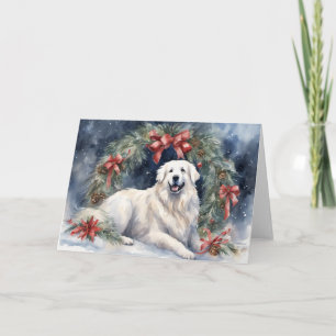 Watercolor Great Pyrenees Xmas Scene Card