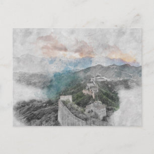 Watercolor great wall of china  holiday postcard