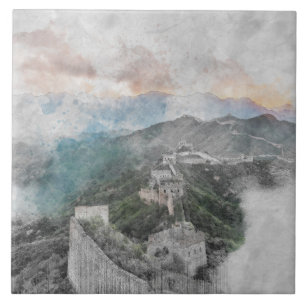 Watercolor Great Wall of China Wall Decor Tile