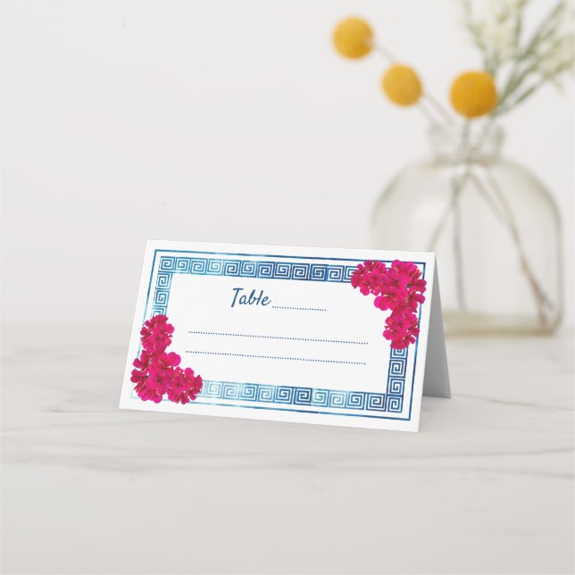 Watercolor Grecian Elegance + Pink Flowers Place Card (Front)