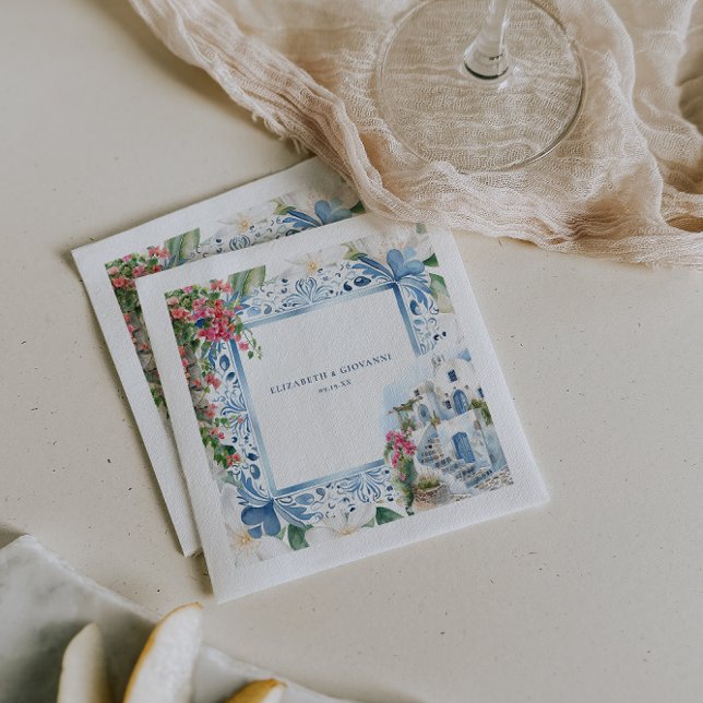 Watercolor Greece | Wedding  Napkin (Creator Uploaded)