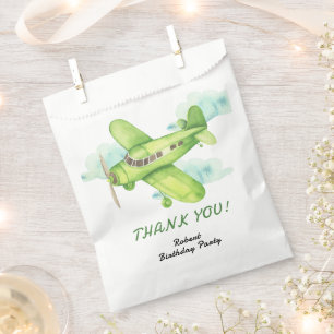Watercolor Green Airplane Birthday thank you Favour Bag