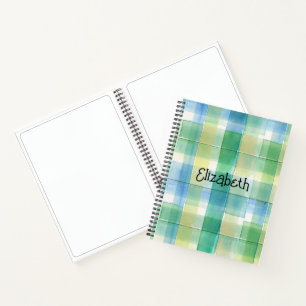 Watercolor Green and Blue Plaid Notebook