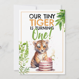 Watercolor Green and Orange Cute Kids Tiger Invitation