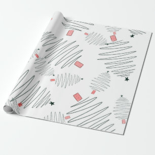 Watercolor Green and Red Christmas Trees Wrapping Paper