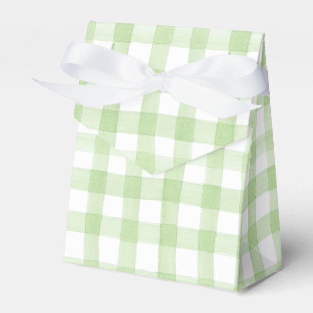 Watercolor Green and White Gingham Favor Box (Front Side)